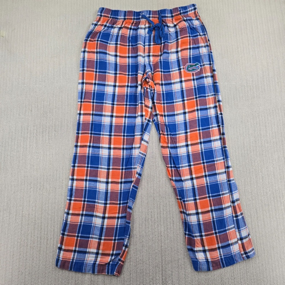 Florida Gators Pants Mens Medium Orange Blue Plaid Sleep Lounge Football Flannel